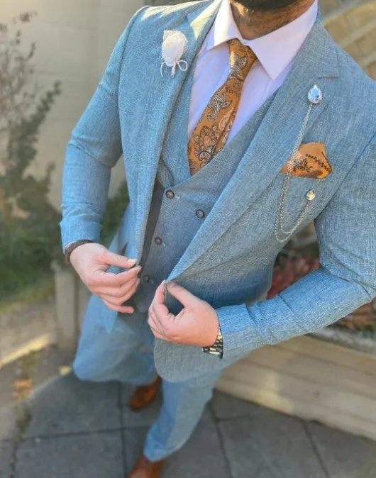 Aqua blauw pak heren