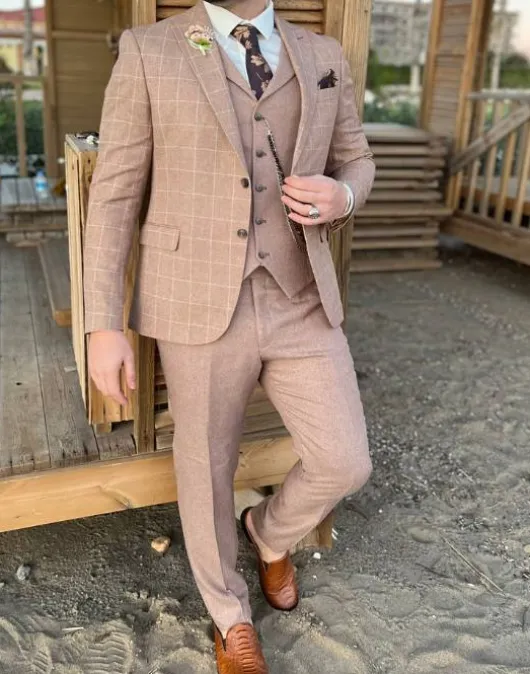 Beige geruit kostuum
