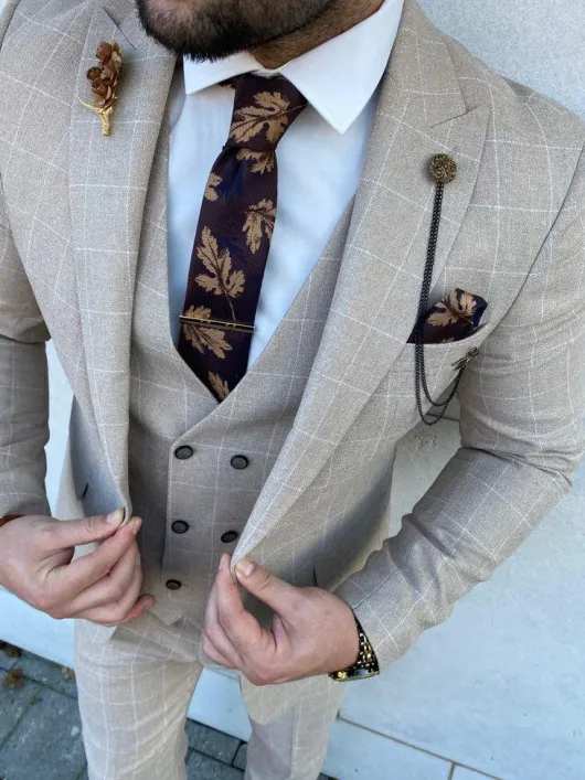 Beige geruit pak