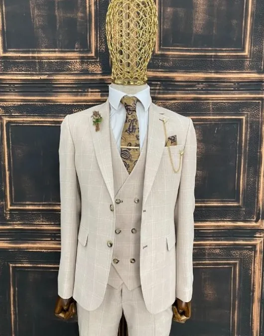 Beige geruit pak