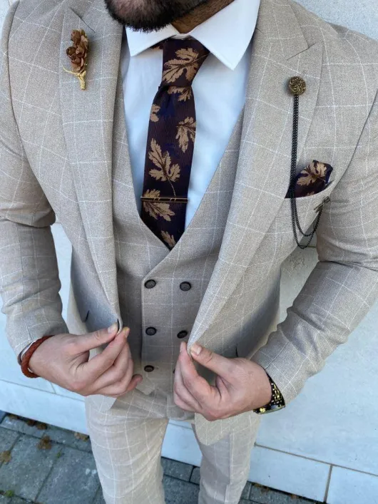 Beige geruit pak