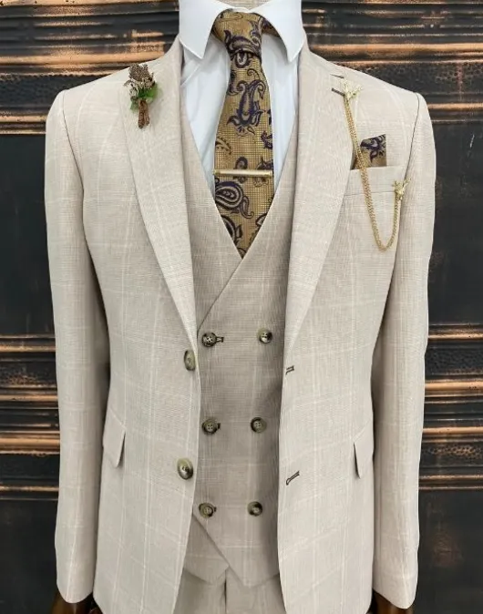 Beige geruit pak