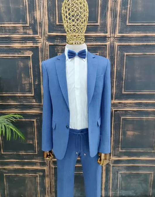 Blauw katoenen 2-delige business pak