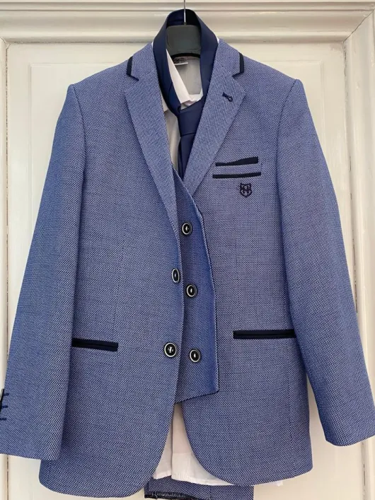 Blauw kinderpak 3-delig/ Jongens kostuum 11-14 jaar