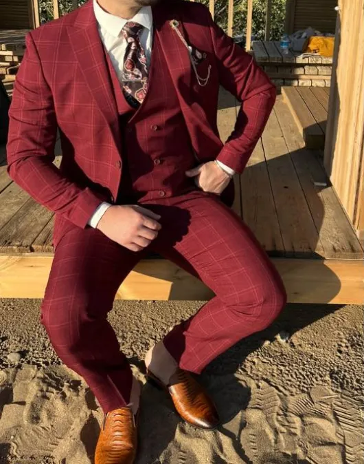 Bordeaux rood geruit pak