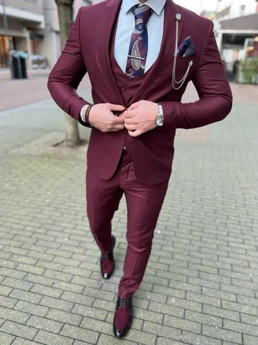Bordeauxrood pak 3-delige