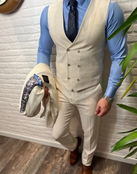 Creamy Beige linnen look trouwkostuum
