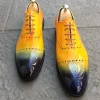 Geel - donkerblauw gelakte pakschoenen kalfsleer
