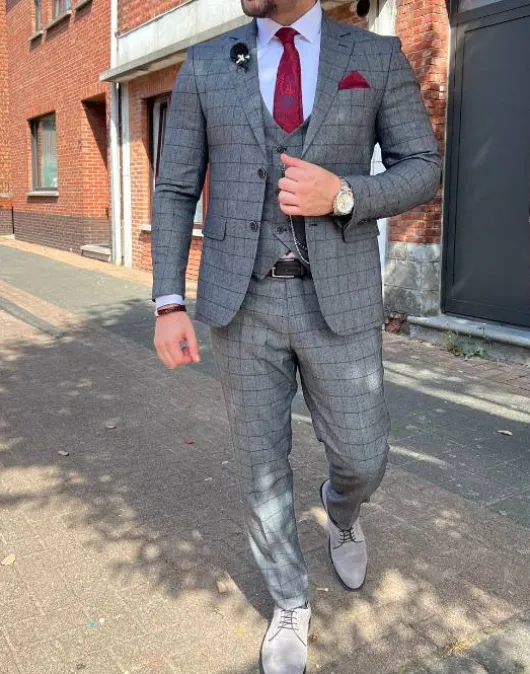 Geraffineerde Stijl: Grijs Geruit Pak