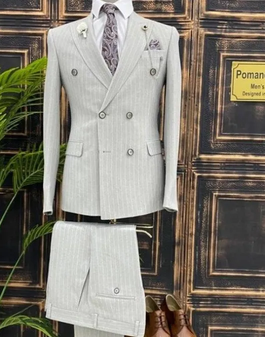 Grey double breasted blazer suit