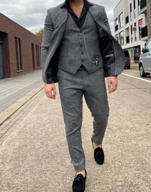 Grijs Herenpak met Vintage Touch