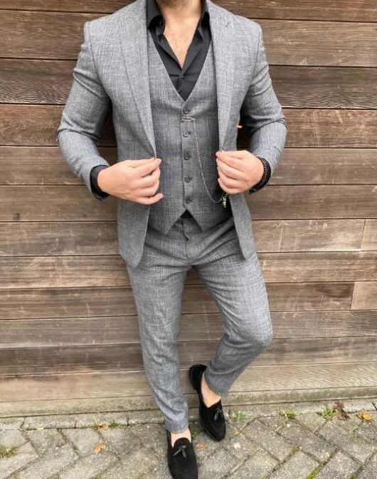 Grijs Herenpak met Vintage Touch
