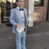 Lichtblauw geruit kostuum set | Communiekleding jongens