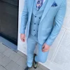 Lichtblauw linnen look trouwpak