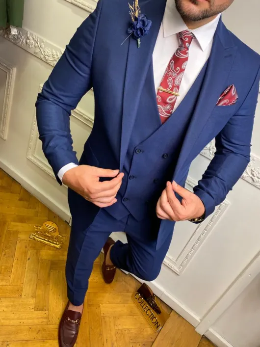 Navi blauw pak met flexibele pasvorm | Donkerblauw kostuum 3-delig