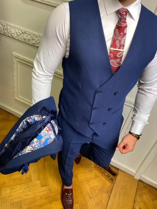Navi blauw pak met flexibele pasvorm | Donkerblauw kostuum 3-delig