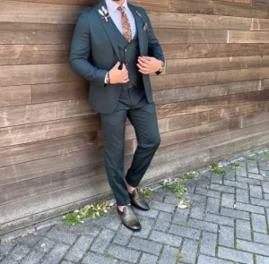 Pine Green dennen groen Trouwpak met gestru ctureerde stof (