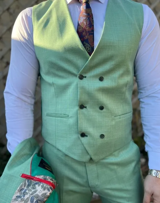 Pistache groen linnen look driedelige pak