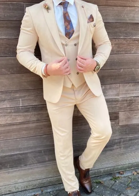 Satijn Beige effen Pak