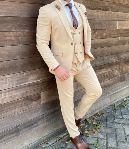 Satijn Beige effen Pak