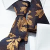 ST1 Bruine stropdas met beige bladeren motief