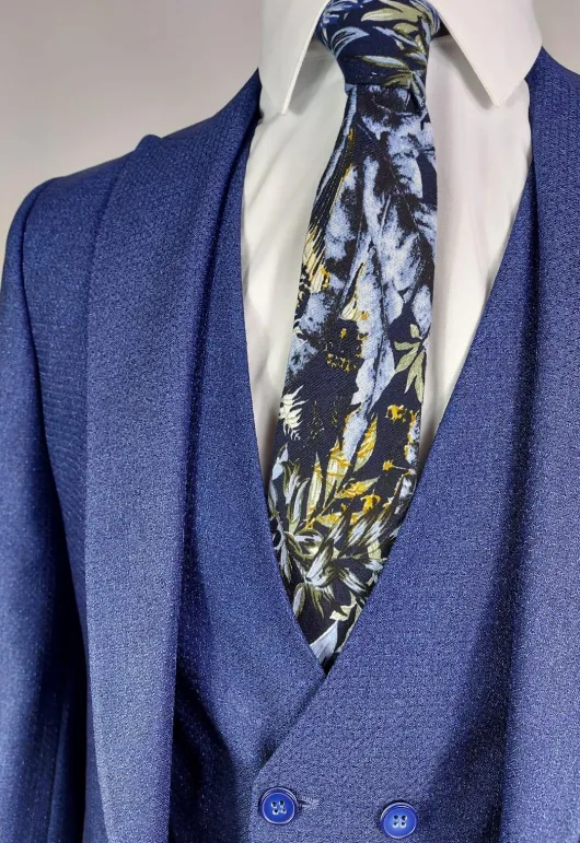 ST53 Donkerblauw stropdas met patroon