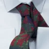 ST44 Groene bordeauxrode stropdas met bladpatroon