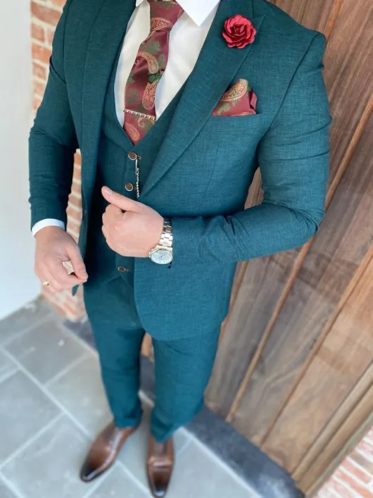 Turquoise Groen-Blauw trouwpak