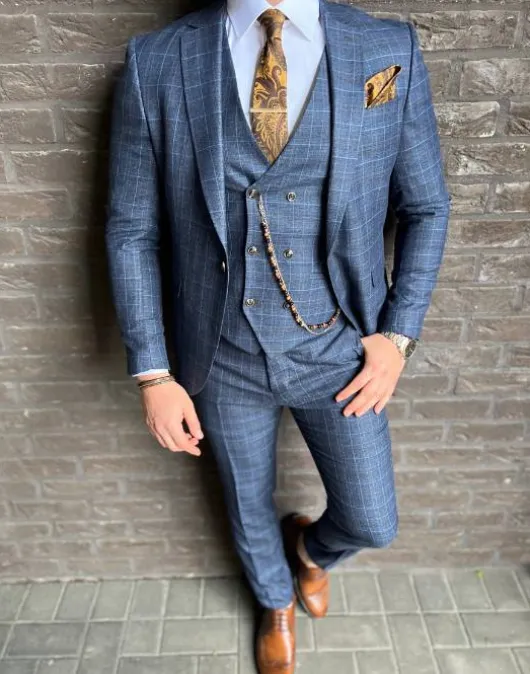 Vintage jaren '20 Blauw Geruit Pak pk13
