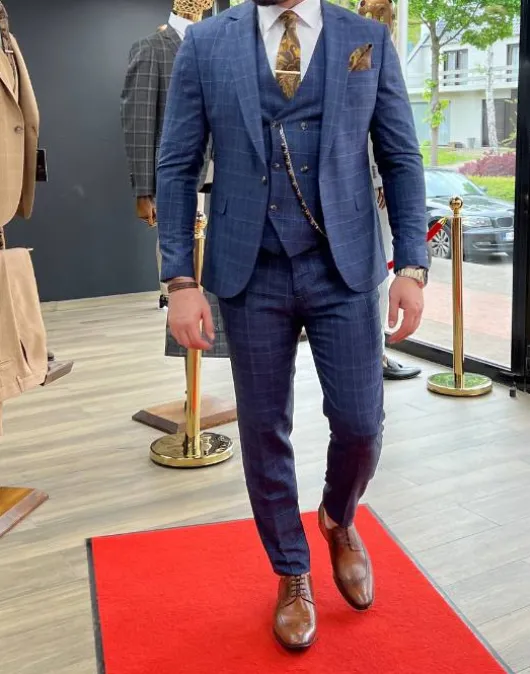Vintage jaren '20 Blauw Geruit Pak pk13